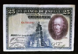 RARE 1928 SPAIN ESPANA 25 Pesetas Bank note CIRC - Picture 1 of 4