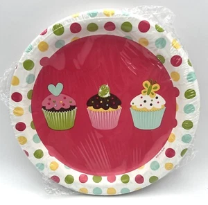 Birthday Treat Cupcake Polka Dot Dessert Birthday Party 7" Paper Dessert Plates - Picture 1 of 1