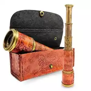 Engravable Working Brass Telescope With Leather Box Pirates Spyglass For Hiking - Picture 1 of 4