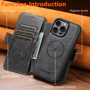 PU Für Apple iPhone 16 15 Pro Max 14 13 Leder Brieftasche Flip Stand Case - Picture 1 of 24