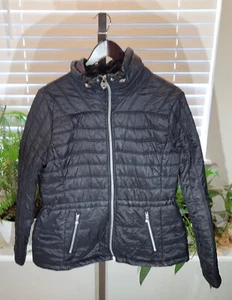 Guess Black Basic Jacket Silver Zipper Ladies Size L Large - Picture 1 of 3
