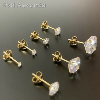 925 Sterling Silver Gold-Plated Round Cubic Zirconia Clear CZ Stud Earrings - Image 1 of 4