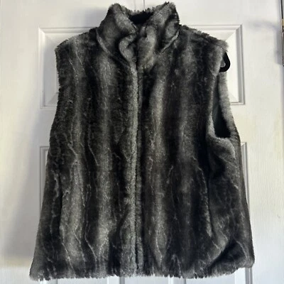BLASSPORT womens SZ M black/gray FAUX FUR reversible zip front vest - Image 1 of 4