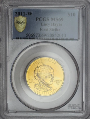 2011-W $10 Lucy Hayes First Spouse Gold Proof Coin PCGS MS69 First Strike Cover
