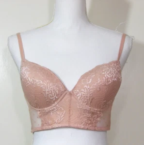 Sujetador largo para mujer de encaje y malla rosa pálido sin marca talla 36B A20-49 - Imagen 1 de 4