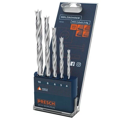 PRESCH Holzbohrer Set HSS-E Cobalt 5-tlg - Hochwertige Bohrer f. alle Hölzer - Bild 1 von 4