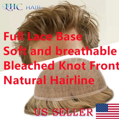 Mens Toupee Human Hair Replacement System Full French Lace Hairpiece For Men Wig - Image 1 of 4