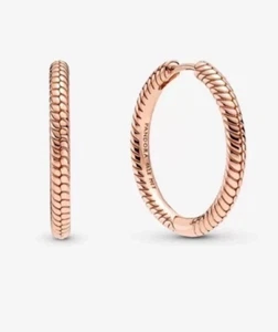 NWT Authentic Pandora Moments 14k Rose Gold Plated Charm Hoop Earrings 289532C00 - Picture 1 of 7