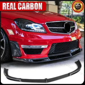 REAL CARBON Fiber Front Bumper Lip Spoiler Fits Mercedes Benz W204 C63 12-14 - Picture 1 of 15