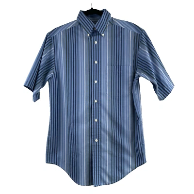 Camisa de manga corta Roundtree & Yorke para hombre talla S azul a cuadros con botones a rayas Foto 1 de 4
