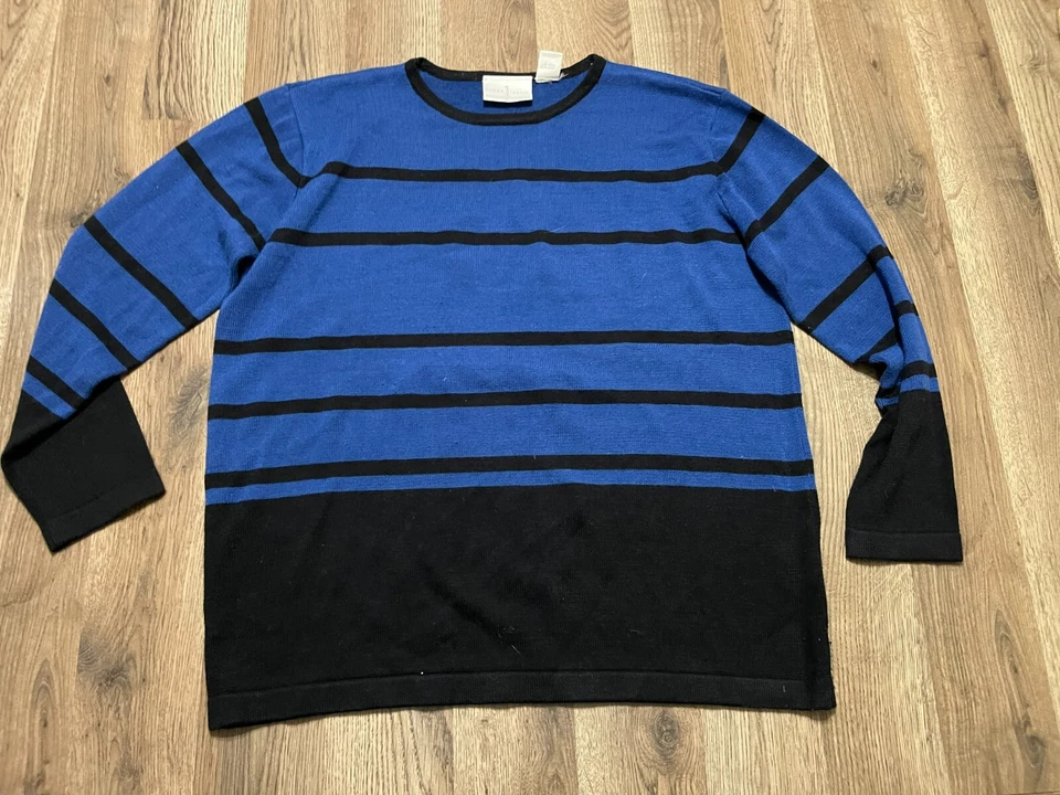 Camisa Primera Edición, Mujer Mediana, Azul Negro, Rayas, Manga Larga, Cuello Redondo Foto 1 de 4