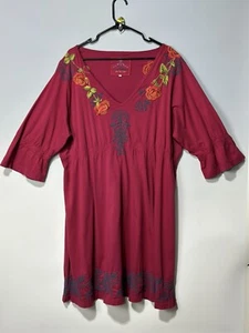 Johnny Was Beautiful Heavily Embroidered Kaftan Boho Dress 2XL Red 100% Cotton - Picture 1 of 12