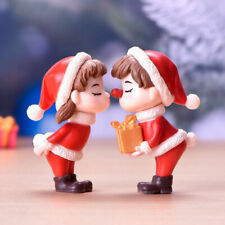 2Pcs/Set Lovely Mini Christmas Couple Dolls Ornaments Resin Figurines Decorat TH
