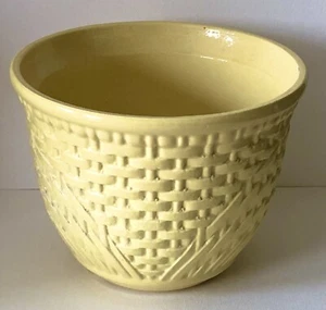 Vintage MCM Haeger Pottery YELLOW Tiki Basketweave Planter Flower Pot 5054 - Picture 1 of 5