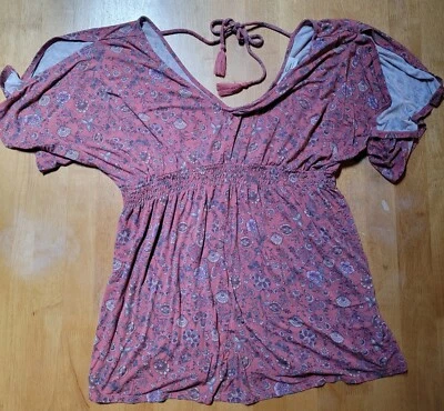 Jessica Simpson Maternity Large Short Sleeve Flowy Top Blouse Floral Pink - Image 1 of 4