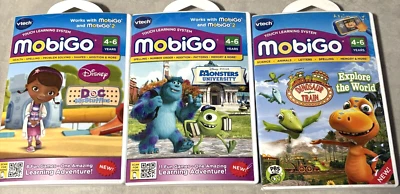 3 VTech MobiGo Learning Games - Ages 4-6 - Doc McStuffins, Monsters, Dinosaur... - Image 1 of 4