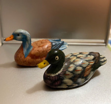 Vintage Lot of Two Mini Duck Decoys Ceramic Duck Figures (chip on 1 beak)