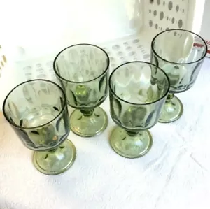 Vintage Green Goblet dessert Serving Cup stemmed Dish Set of 4 - Picture 1 of 4