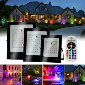50W 100W 200W RGB LED Floodlight Spotlight Waterproof Lamp Remote Control 220V - Picture 1 of 15