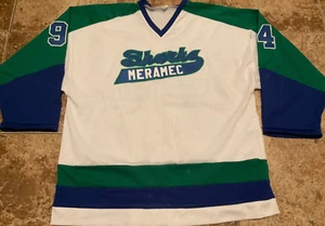 VINTAGE TAG COLLEGIATE MESH HOCKEY JERSEY ( MENS XL ) MERAMEC SHARKS AS IS - Picture 1 of 8