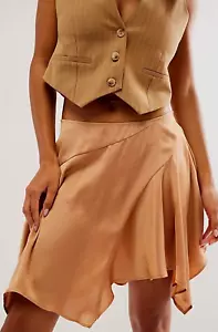 Free People Skirt Satin Feel Handkerchief Hem Mini Skirt Beige Size UK 8 US 4 - Picture 1 of 10