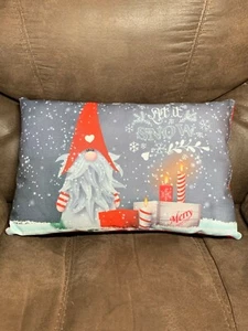 Handmade Winter CUTE Gnome Let it Snow Merry & Bright Lumbar Throw Pillow Decor - Picture 1 of 1