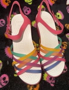 Crocs Sandals W5 Rainbow Isabella Huarache Jelly Woven Strappy Beach Cruise Boho - Picture 1 of 6