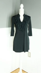 White House Black Market Knit Dress S Pleated Chiffon Ruffle Detail 3/4 Sleeve - Picture 1 of 4