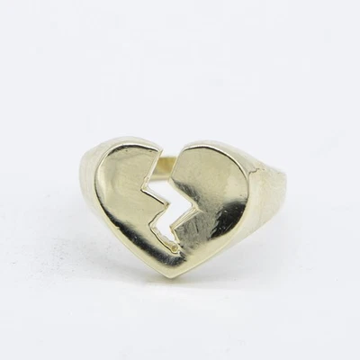 1/2" Shiny Broken Heart Signet Ring Solid Real 10K Yellow Gold - Image 1 of 4