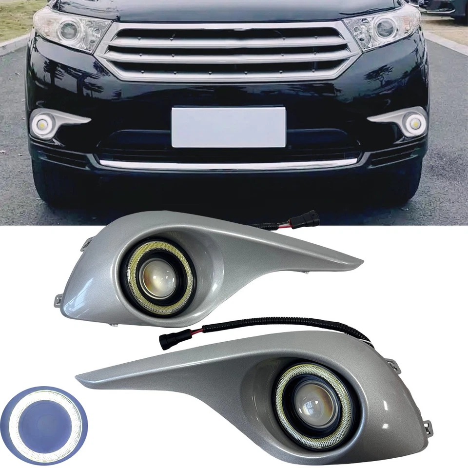 LED Fog Lamp o White Halo Angel Eyes Rings Projector For 11-13 Toyota Highlander - Изображение 1 из 4