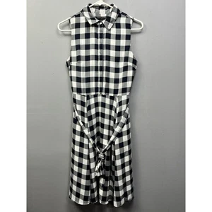 Banana Republic Shirt Dress Women Sz 2 Blue Buffalo Plaid Belted Preppy - Picture 1 of 7