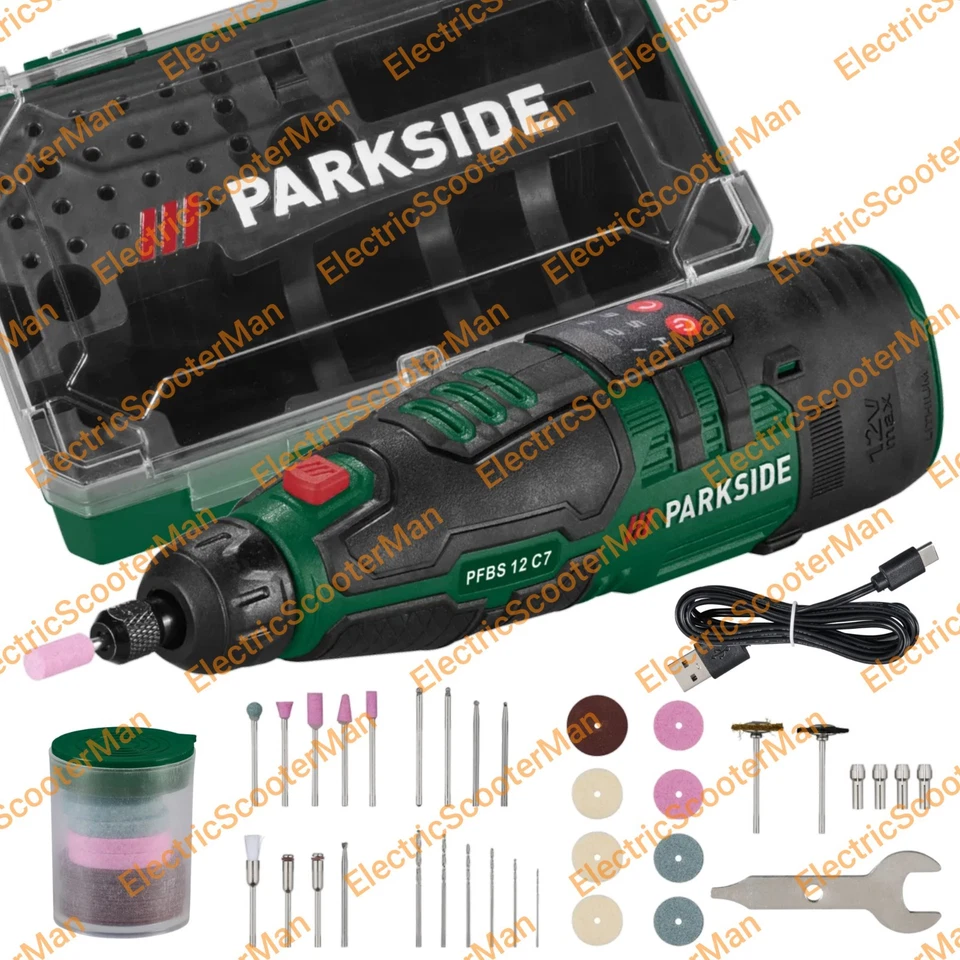 Parkside 12V Cordless Rotary Multi Tool Precision Drill Grinder +50 Accessories  - Image 1 of 4