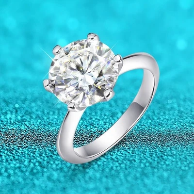 3ct/5ct/10ct D Color Round Moissanite Solitaire Wedding Ring 18K White Gold Band - Image 1 of 4