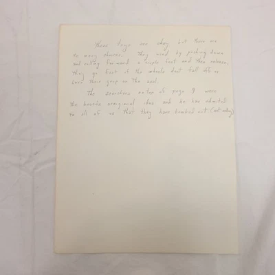 Tonka Historic Hand Written Note By Designer Curtis Fahrendorff - Scorchers - Image 1 of 3