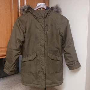 Columbia Kid's Omniheat Jacket With Fur Hood Small 7/8 Army Green Parka (B) - Picture 1 of 12