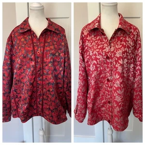 COLDWATER CREEK Womens Reversible Button JACKET Red Blue Yellow Size 2X - Picture 1 of 9