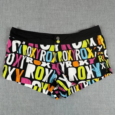 Roxy Board Shorts Womens 7 Multicolor Logo Print Surf Swim Trunks Beach Retro - Image 1 of 4