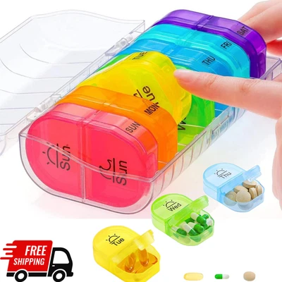 Pill Box 2 Times a Day| Weekly Pill Organizer AM PM Case to Hold Vitamins|Medicn - Image 1 of 4