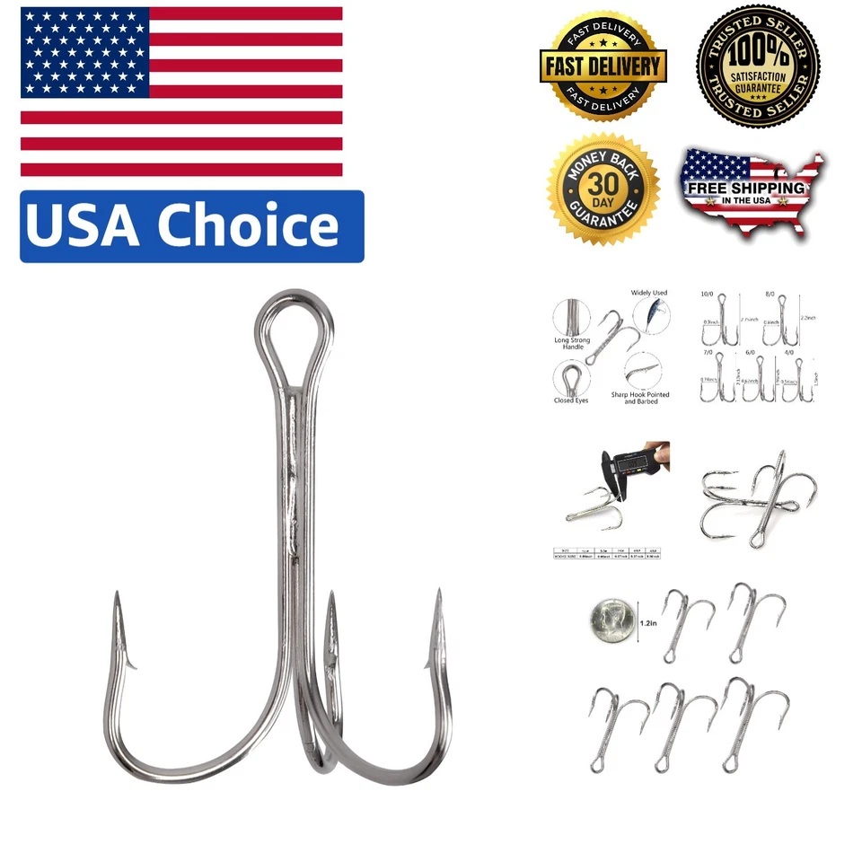 Shaddock Fishing 25Pcs High Carbon Treble Hooks for Tuna | Rust-Resistant Design - Image 1 of 4