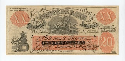 1861 CT-XX1/C1 Plain Back $20 FEMALE RIDING DEER Confederate States Fantasy Note - Image 1 of 3