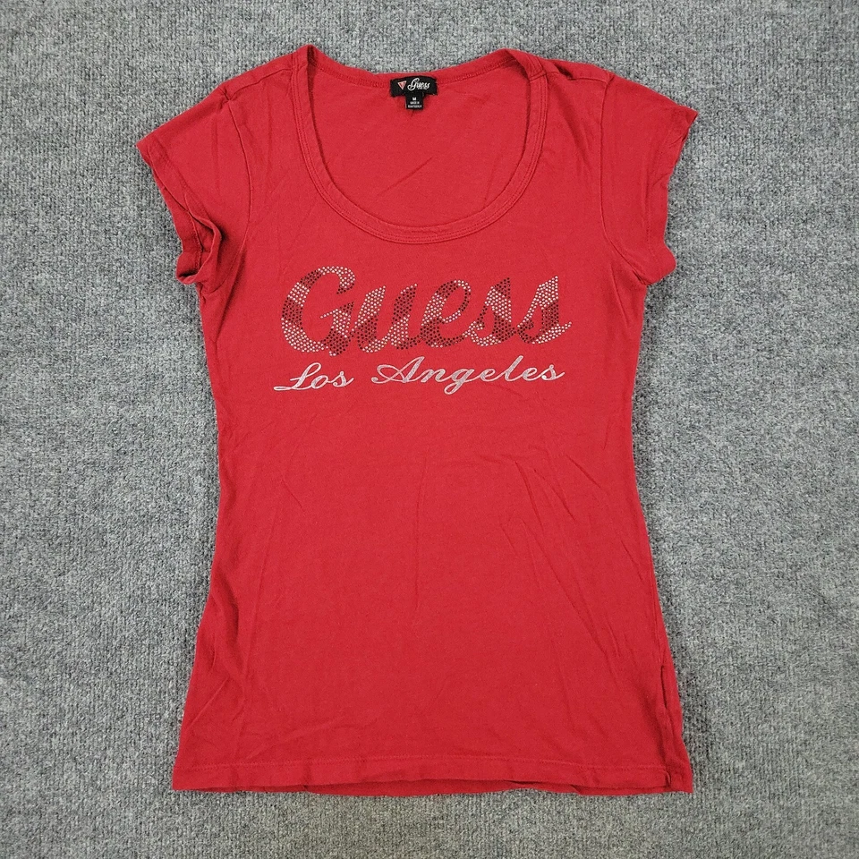 Camisa Guess Niña Mediana Roja Los Ángeles Embellecida Gráfica Manga Corta Elastizada Foto 1 de 4