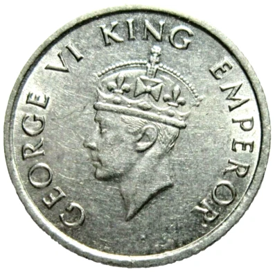 INDIA, BRITISH.  1/4 RUPEE,  1947 B.  KING GEORGE VI.  - Image 1 of 2