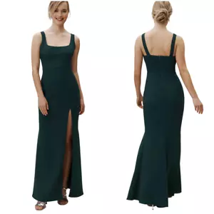 Vestido Anthropologie BHLDN Adena talla 2 XS 0 verde esmeralda crepé abertura - Imagen 1 de 9