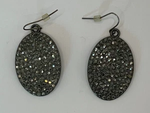 Pendientes colgantes ovalados brillantes negros vintage Premier Designs con bolsa - Imagen 1 de 3
