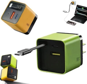 Chargeur GaN 3 en 1,Évolutif 80W Max Charge Rapide avec Câble Type-C & 2 Ports USB - Photo 1 sur 20