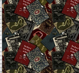 Halloween Libros de Hechizos de Niebla Malvada Tela de Algodón Atemporal Mago Mágico Cráneo de Bruja - Imagen 1 de 1