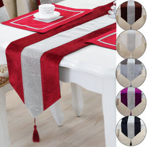 Bling Rhinestones Table Runner Wedding Party Decor Tassel Long Wedge Tablecloth