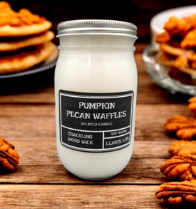 Wood wick * PUMPKIN PECAN WAFFLE scented Leah's Lite Candle 16oz 80 HOUR BURN - Picture 1 of 3