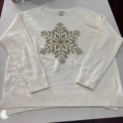 NWT St. John’s Bay Chunky Cable Knit Sweater XL Cream Pullover Snowflake - Image 1 of 4