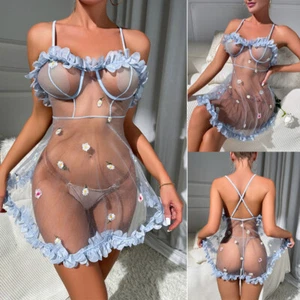 Sexy Lingerie for Women See Through Crossback Sleepwear Babydoll Nightdress US - Picture 1 of 10